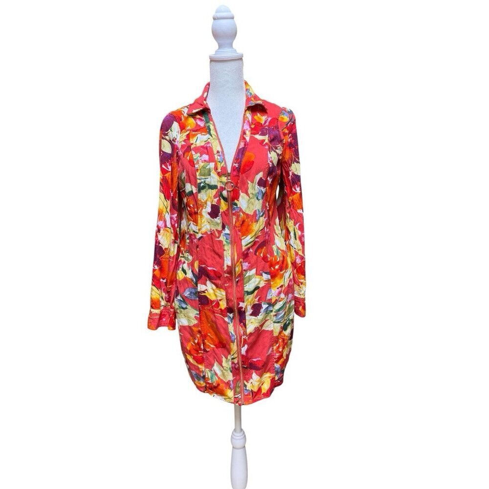 GUESS Los Angeles Floral Zip Front Mini Dress Red Long Sleeve Statement M